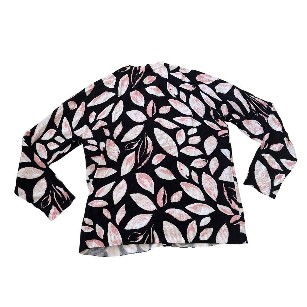 Karen Scott Women's Size XL Cardigan Sweater Black Pink Flower Petals Floral - Picture 2 of 8